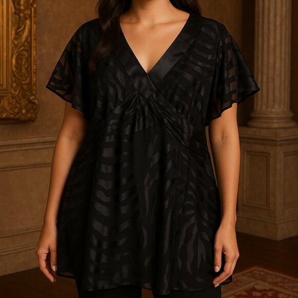 S.L. Fashions Women's Blouse SZ 22W semi-sheer satin burnout glam whimsigoth - Picture 1 of 6